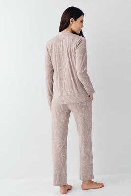 Kadın Vizon Önden Düğmeli Pijama Takım, %50 pamuk %50 modal - 4