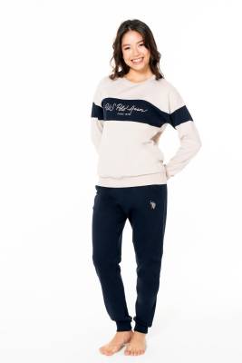 U.S. Polo Assn. - Kadın Yazı Basklı Alt Üst Takım, 2 İplik Kışlık kumaş, Uzunkollu, Bisiklet Yakalı, Kol ve paça manşetli