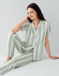 Kadın Yazlık %100 Pamuk Cepli Pijama Takımı – Kısa Kollu, Çizgili Alt, Rahat Ev Giyimi