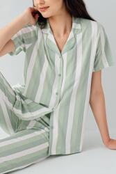 Kadın Yazlık %100 Pamuk Cepli Pijama Takımı – Kısa Kollu, Çizgili Alt, Rahat Ev Giyimi - 3