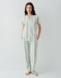 Kadın Yazlık %100 Pamuk Cepli Pijama Takımı – Kısa Kollu, Çizgili Alt, Rahat Ev Giyimi (1)