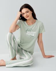 Kadın Yazlık %100 Pamuk Cepli Pijama Takımı – Kısa Kollu, Çizgili Alt, Rahat Ev Giyimi - 1