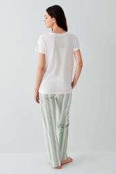 Kadın Yazlık %100 Pamuk Cepli Pijama Takımı – Kısa Kollu, Çizgili Alt, Rahat Ev Giyimi - 8