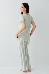 Kadın Yazlık %100 Pamuk Cepli Pijama Takımı – Kısa Kollu, Çizgili Alt, Rahat Ev Giyimi - 4