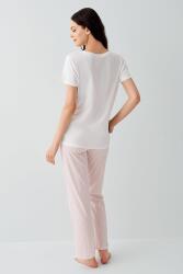 Kadın Yazlık %50 Pamuk %50 Modal Pijama Takımı – Kısa Kollu, Çizgili Alt, Rahat Ev Giyimi - 8