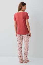 Kadın Yazlık %50 Pamuk %50 Modal Pijama Takımı – V Yaka Kısa Kollu Üst ve Desenli Uzun Alt, Rahat Kesim - 4