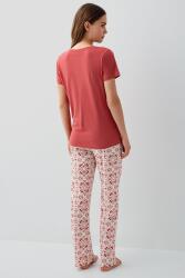 Kadın Yazlık Bordo %50 Pamuk %50 Modal Pijama Takımı – Kısa Kollu Bisiklet Yaka Üst ve Desenli Uzun Alt, Rahat Kesim - 4