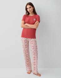 Kadın Yazlık Bordo %50 Pamuk %50 Modal Pijama Takımı – Kısa Kollu Bisiklet Yaka Üst ve Desenli Uzun Alt, Rahat Kesim (1)