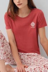 Kadın Yazlık Bordo %50 Pamuk %50 Modal Pijama Takımı – Kısa Kollu Bisiklet Yaka Üst ve Desenli Uzun Alt, Rahat Kesim - 3