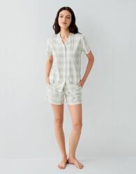 Kadın Yeşil Ekose Şortlu Gömlek Pijama Takımı – %50 Pamuk %50 Modal, Düğmeli Kısa Kollu Üst, Cep Detaylı (1)