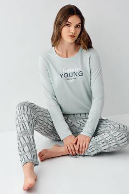 Arnetta - Kadın Açık Yeşil Mevsimlik Pijama Takım, %50 modal %50 pamuk