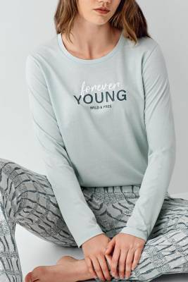 Kadın Açık Yeşil Mevsimlik Pijama Takım, %50 modal %50 pamuk - 3