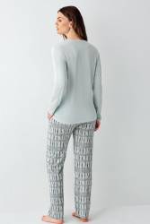 Kadın Açık Yeşil Mevsimlik Pijama Takım, %50 modal %50 pamuk - Thumbnail