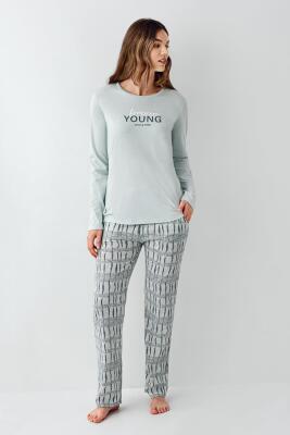Kadın Açık Yeşil Mevsimlik Pijama Takım, %50 modal %50 pamuk - 2