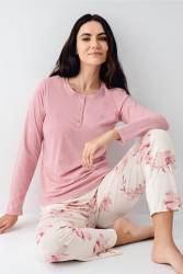 Kadın Gül Kurusu Mevsimlik Pijama Takım, Cep Detaylı, Modal ve Pamuk Kumaş - Thumbnail