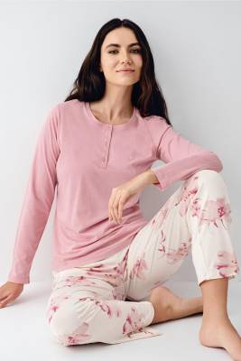 Pierre Cardin - Kadın Gül Kurusu Mevsimlik Pijama Takım, Cep Detaylı, Modal ve Pamuk Kumaş