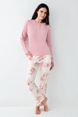 Pierre Cardin - Kadın Gül Kurusu Mevsimlik Pijama Takım, Cep Detaylı, Modal ve Pamuk Kumaş (1)