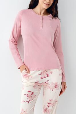 Kadın Gül Kurusu Mevsimlik Pijama Takım, Cep Detaylı, Modal ve Pamuk Kumaş - 3