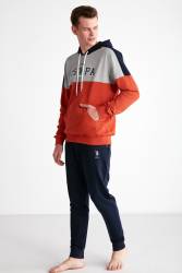 Kapşonlu Uspa Yazı Baskılı Kol ve Paça Manşetli 2 İplik Erkek Eşofman Takım - Thumbnail