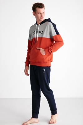 U.S. Polo Assn. - Kapşonlu Uspa Yazı Baskılı Kol ve Paça Manşetli 2 İplik Erkek Eşofman Takım