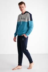 Kapşonlu Uspa Yazı Baskılı Kol ve Paça Manşetli 2 İplik Erkek Eşofman Takım - Thumbnail