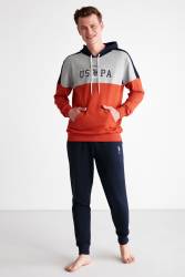 Kapşonlu Uspa Yazı Baskılı Kol ve Paça Manşetli 2 İplik Erkek Eşofman Takım - Thumbnail