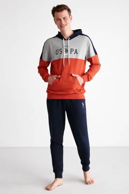 Kapşonlu Uspa Yazı Baskılı Kol ve Paça Manşetli 2 İplik Erkek Eşofman Takım - 3