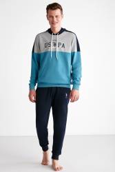 Kapşonlu Uspa Yazı Baskılı Kol ve Paça Manşetli 2 İplik Erkek Eşofman Takım - Thumbnail