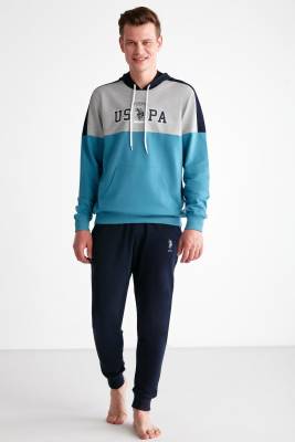 Kapşonlu Uspa Yazı Baskılı Kol ve Paça Manşetli 2 İplik Erkek Eşofman Takım - 4