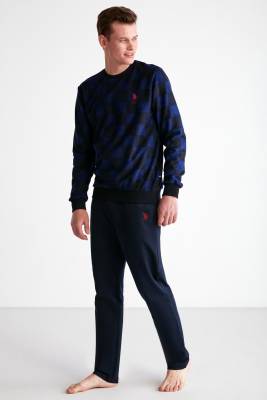 U.S. Polo Assn. - Kare Desenli Uzunkol Yuvarlak Yaka Manşetli Kol Cepli Erkek Pijama Takım (1)