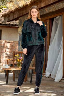 Cossy By Aqua - Kazayağı Desenli Kadife Eşofman Takım