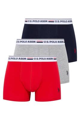 U.S. Polo Assn. - Kırmızı Gri Lacivert Likralı 3'lü Erkek Boxer