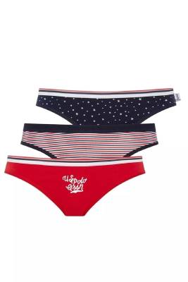 U.S. Polo Assn. - Kırmızı Lacivert 3'lü Kadın Slip Külot