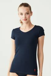 Kısa Kollu V Yaka Kadın T-Shirt - Thumbnail