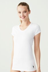 Kısa Kollu V Yaka Kadın T-Shirt - 4