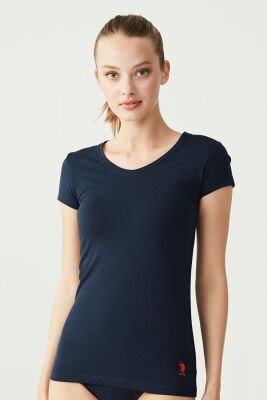 Kısa Kollu V Yaka Kadın T-Shirt - 3