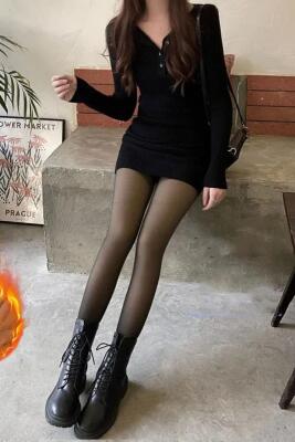 Kışın Sıcak Tutan İnce Çorap Görünümlü İçi Peluş Külotlu Çorap Tayt - 2