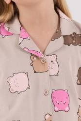 Kız Çocuk %100 Pamuklu Pijama Takım, Uzunkol, Düğmeli - Thumbnail