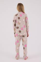Kız Çocuk %100 Pamuklu Pijama Takım, Uzunkol, Düğmeli - 5