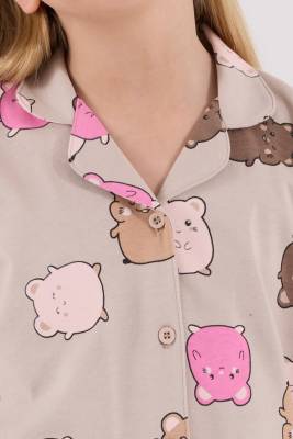 Kız Çocuk %100 Pamuklu Pijama Takım, Uzunkol, Düğmeli - 6