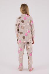 Kız Çocuk %100 Pamuklu Pijama Takım, Uzunkol, Düğmeli - 5