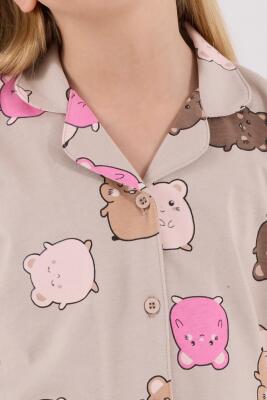 Kız Çocuk %100 Pamuklu Pijama Takım, Uzunkol, Düğmeli - 6