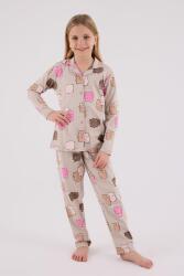 Kız Çocuk %100 Pamuklu Pijama Takım, Uzunkol, Düğmeli