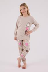 Kız Çocuk %100 Pamuklu Pijama Takım, Uzunkollu, Dar Paça - Thumbnail