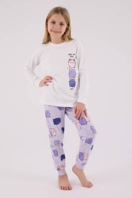 Kız Çocuk %100 Pamuklu Pijama Takım, Uzunkollu, Dar Paça - 7