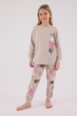 Kız Çocuk %100 Pamuklu Pijama Takım, Uzunkollu, Dar Paça - 1