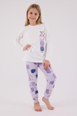 Kız Çocuk %100 Pamuklu Pijama Takım, Uzunkollu, Dar Paça - 7