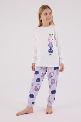Kız Çocuk %100 Pamuklu Pijama Takım, Uzunkollu, Dar Paça - 8