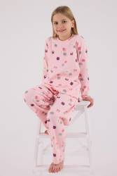 Kız Çocuk Kaşkorse Pijama Takım, %95 Pamuk %5 Elastan - Thumbnail