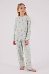 Kız Çocuk Kaşkorse Pijama Takım, %95 Pamuk %5 Elastan - Thumbnail